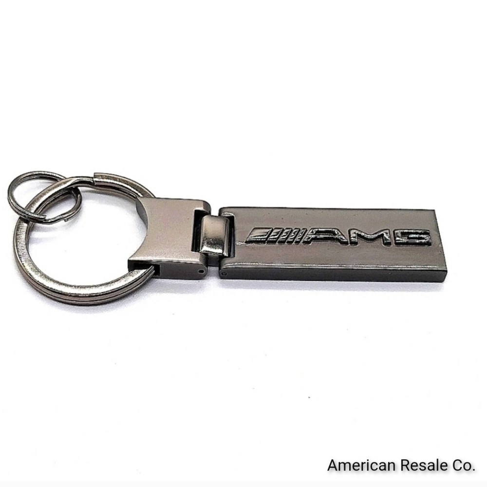 Genuine Mercedes Benz Gloss Gunmetal Silver Elongated Key Fob Keychain OEM NWOT - Picture 2 of 4